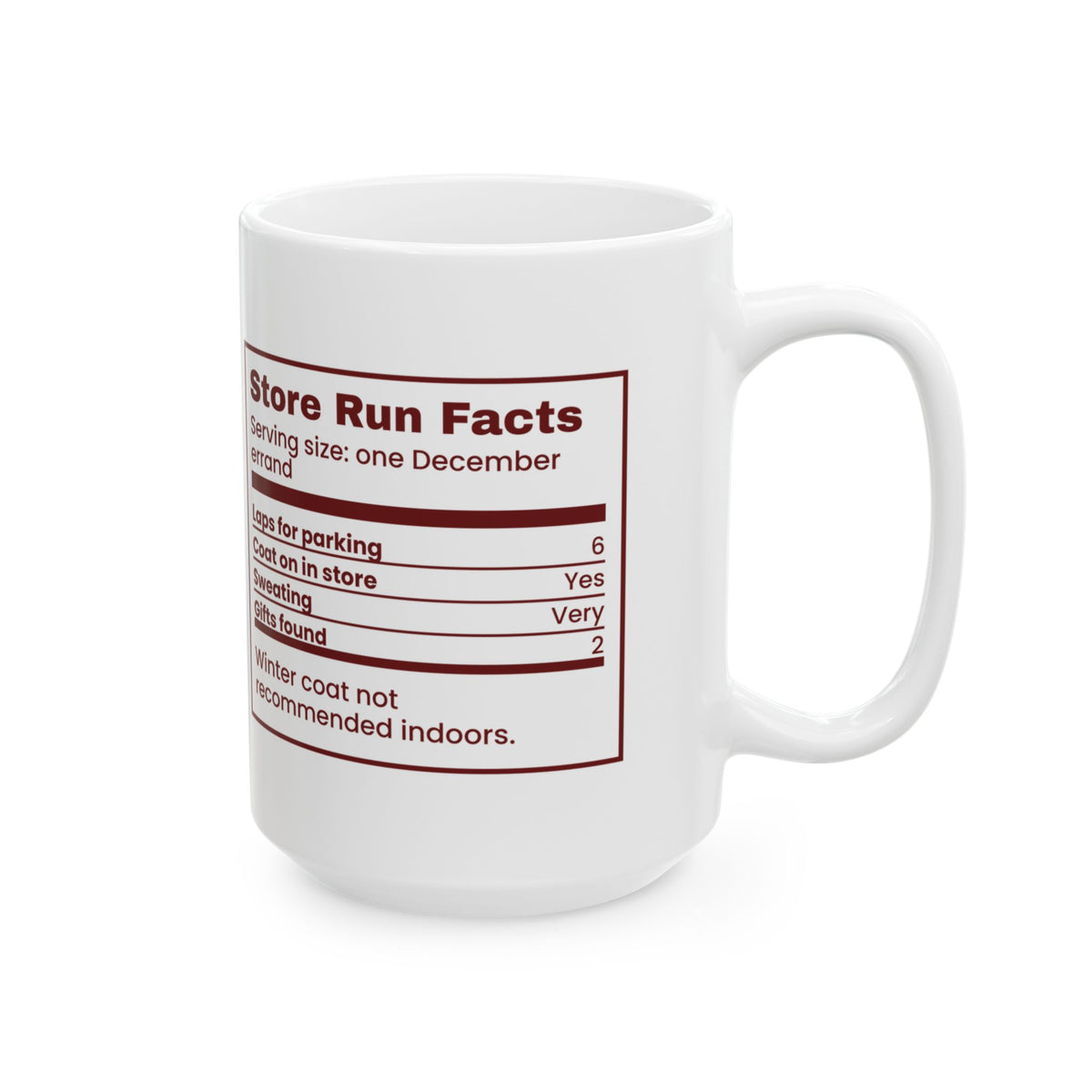 Funny Christmas Shopping Coffee Mug Store Run Facts Nutrition Label