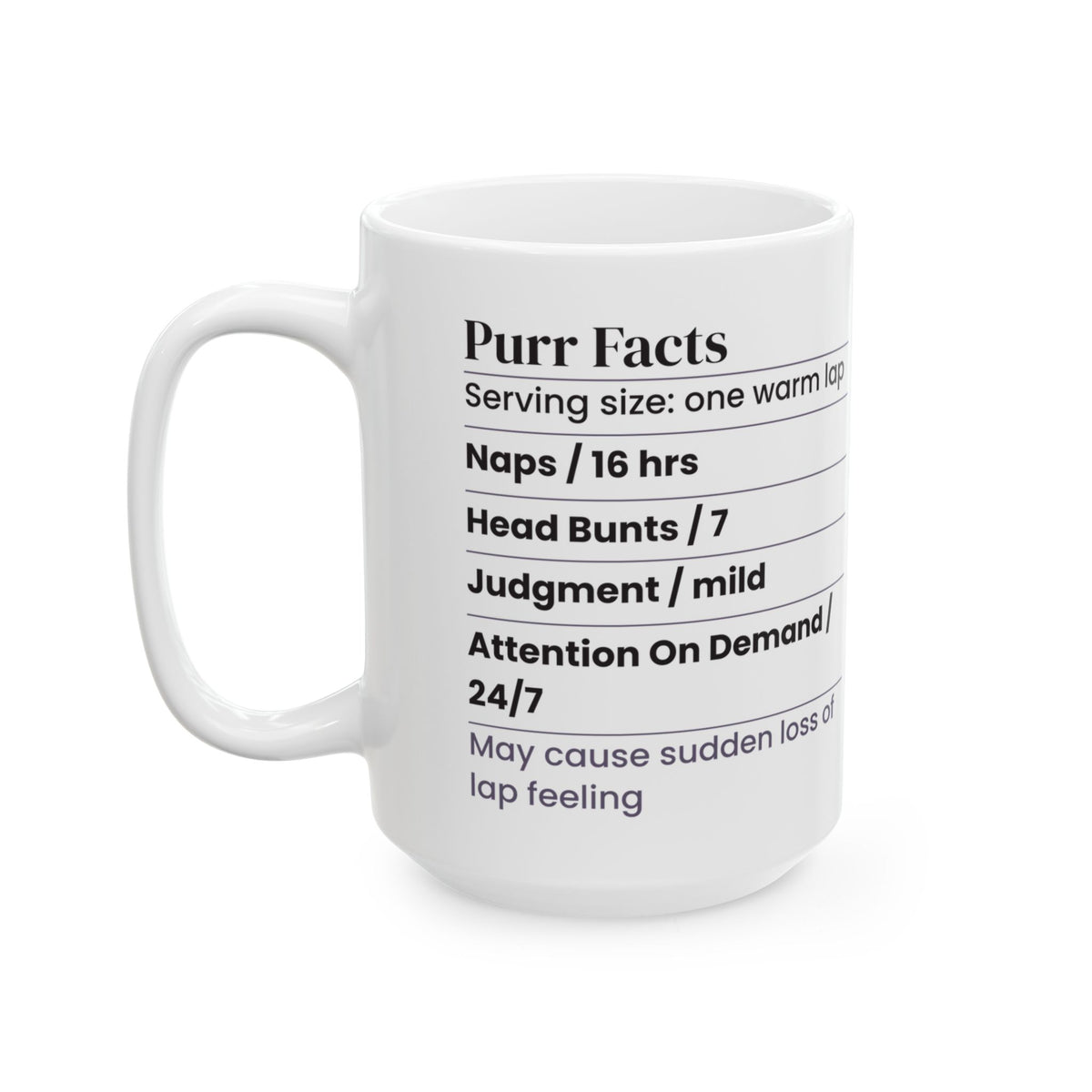 Funny Cat Coffee Mug Purr Facts Label For Cat Lovers