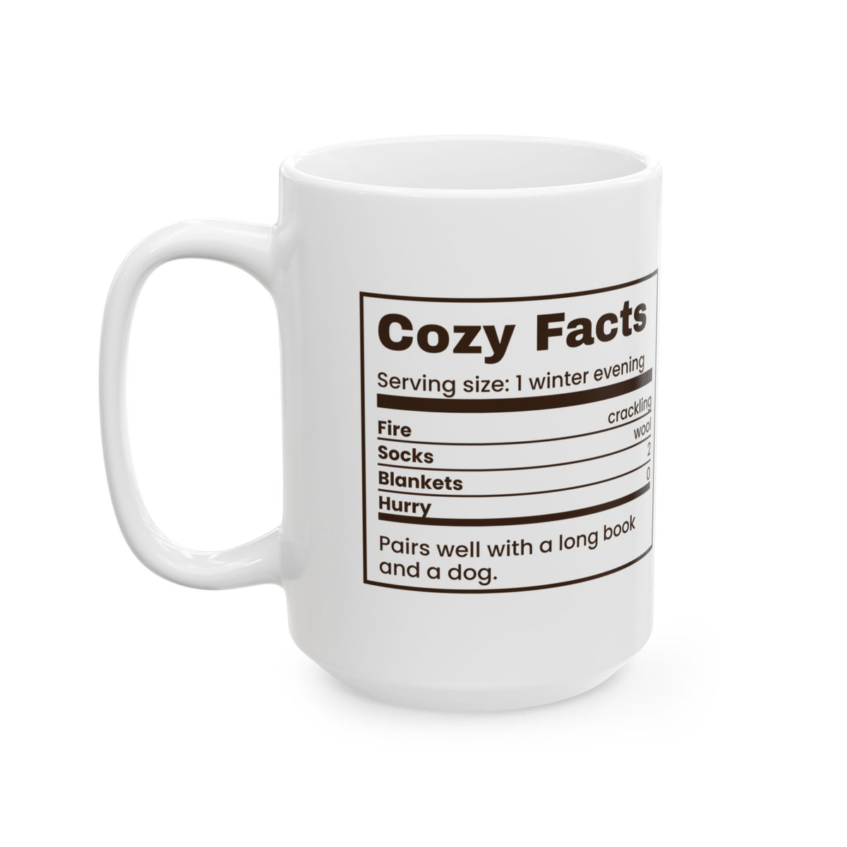 Christmas Coffee Mug Cozy Facts Nutrition Label Winter Evening