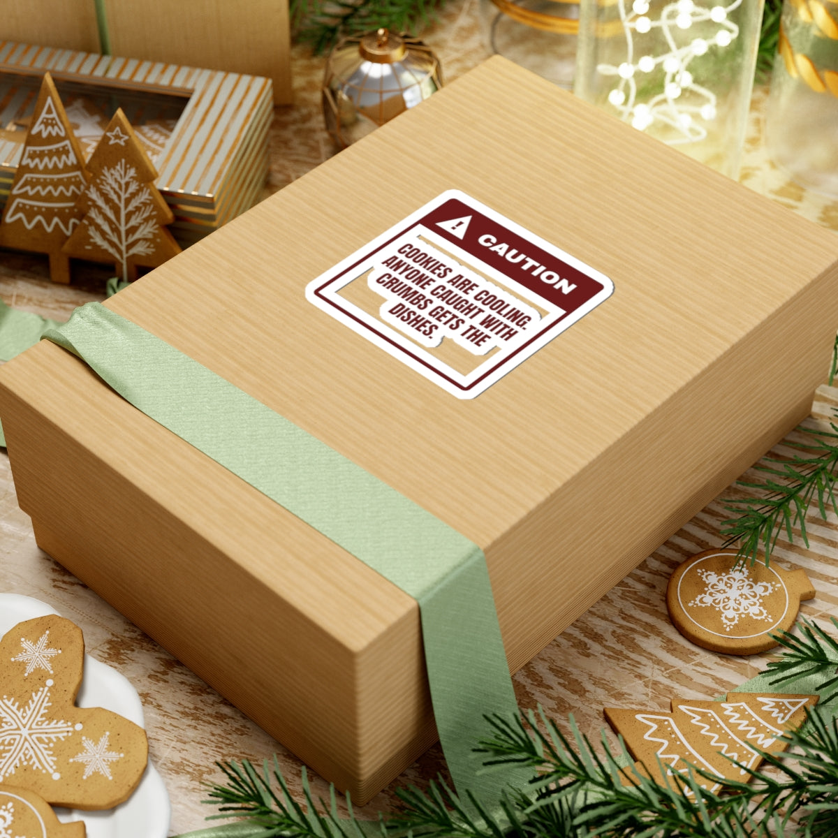 Funny Christmas Baking Sticker Crumbs Mean Dish Duty Warning
