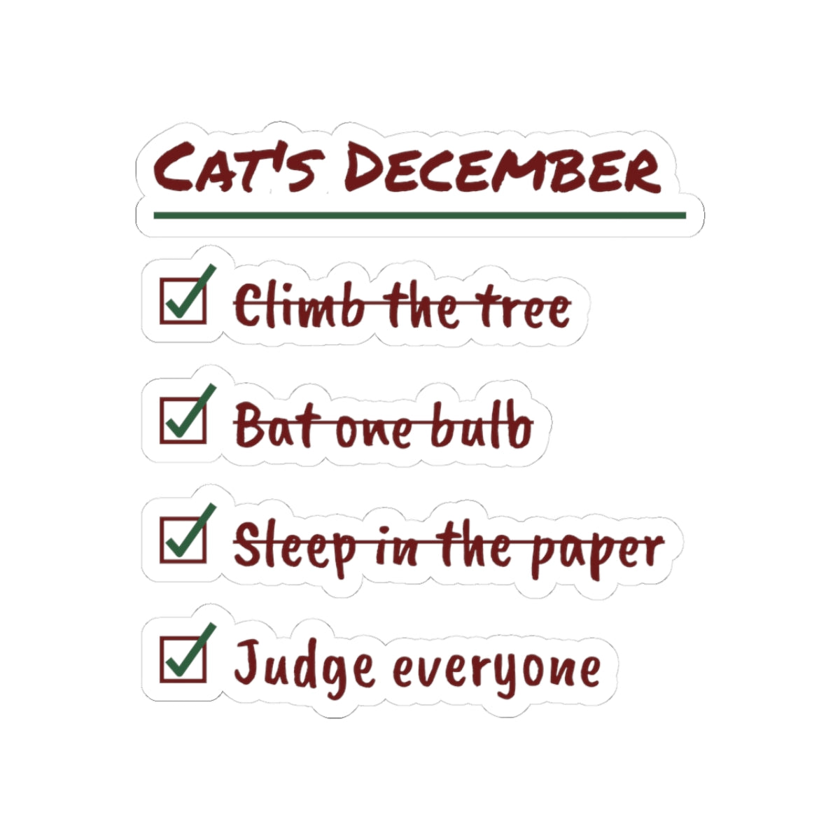 Funny Christmas Cat Sticker Cat's December Checklist