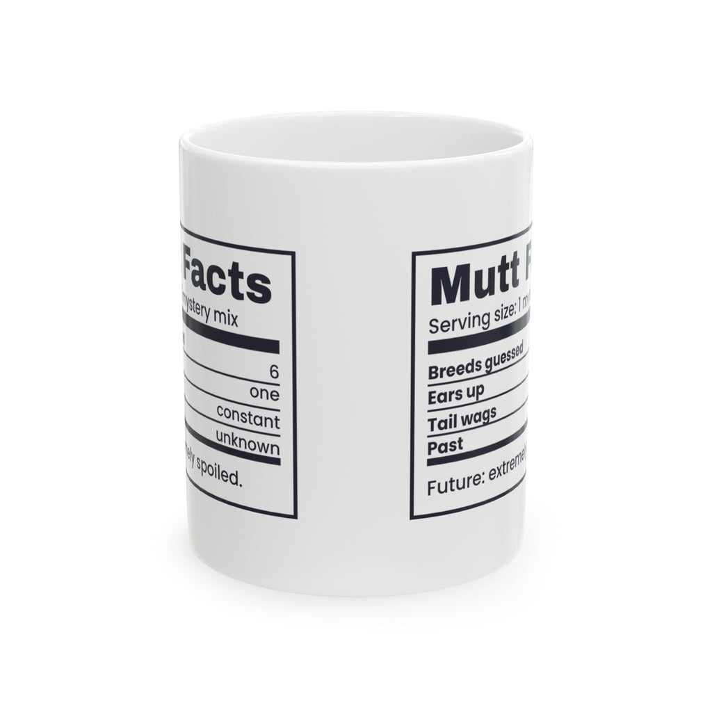 Funny Rescue Dog Coffee Mug Mutt Facts Nutrition Label One Ear Up