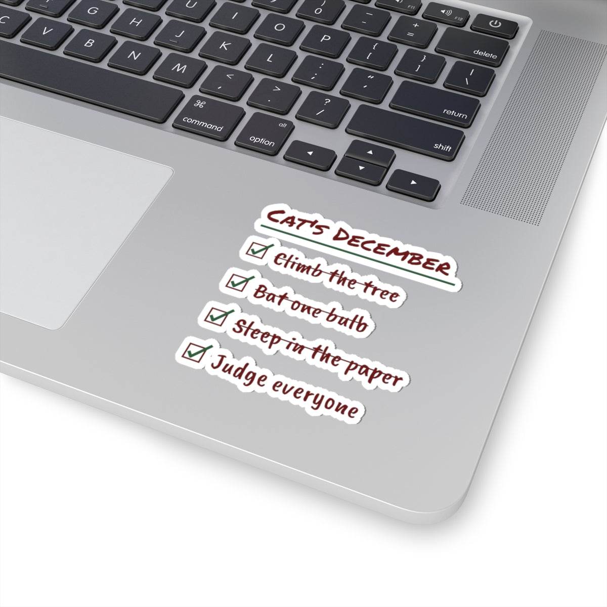 Funny Christmas Cat Sticker Cat's December Checklist