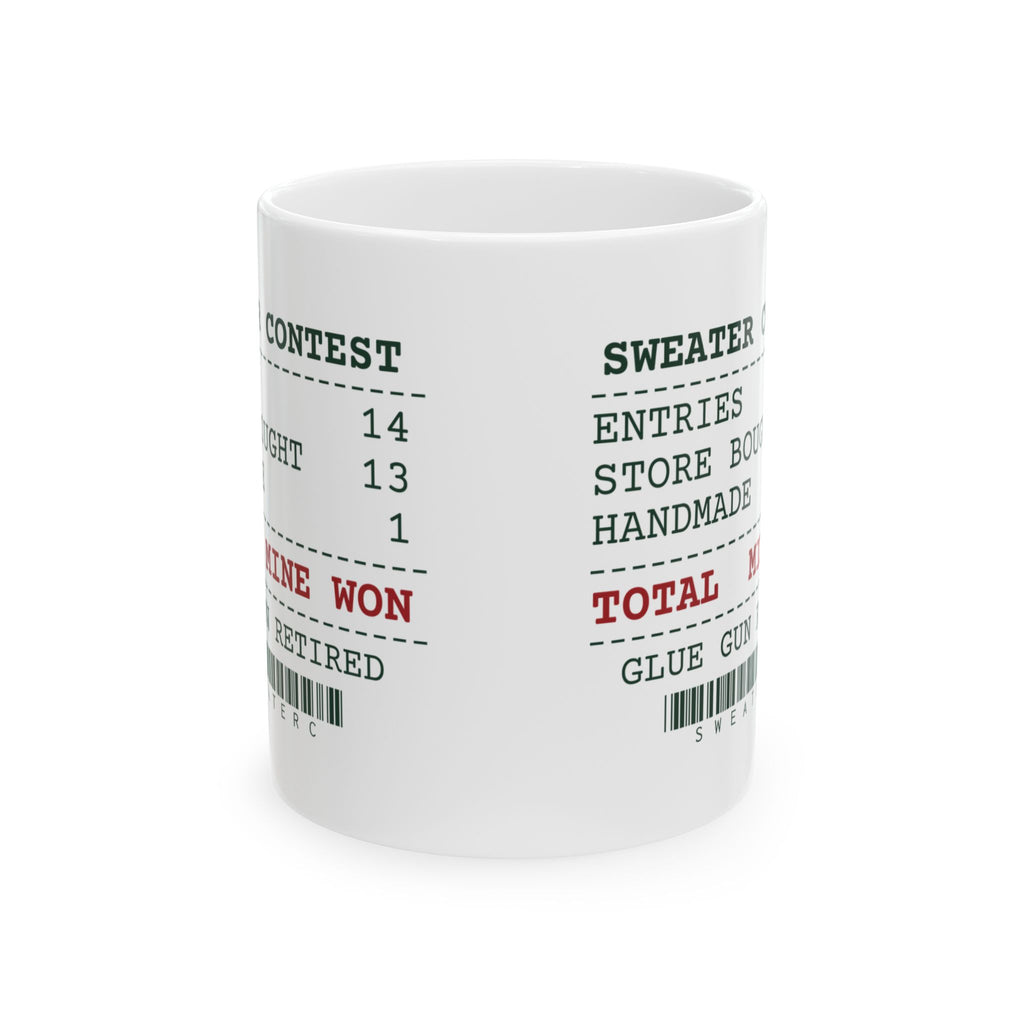 Funny Ugly Sweater Contest Coffee Mug Thirteen Store Bought One Handmade