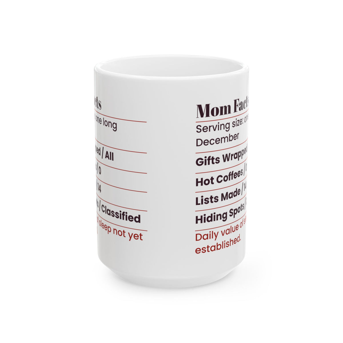 Funny Mom Christmas Coffee Mug Mom Facts Nutrition Label