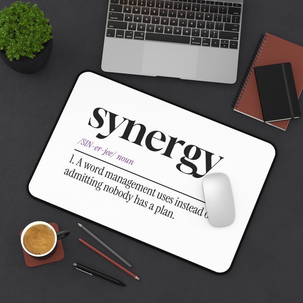 Funny Desk Mat Synergy Definition Large Office Desk Pad for Coworkers