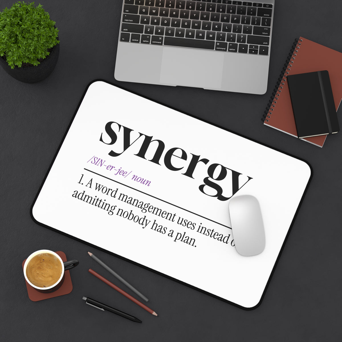Funny Desk Mat Synergy Definition Large Office Desk Pad for Coworkers