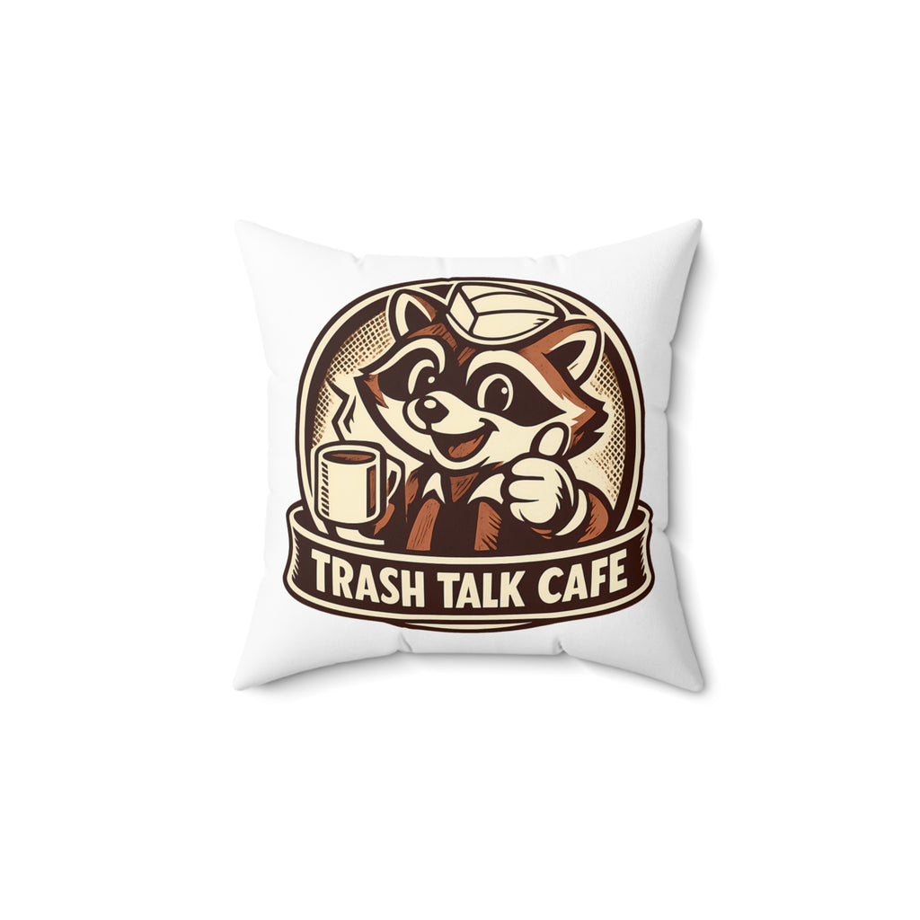Trash Talk Cafe Funny Retro Raccoon Coffee Throw Pillow