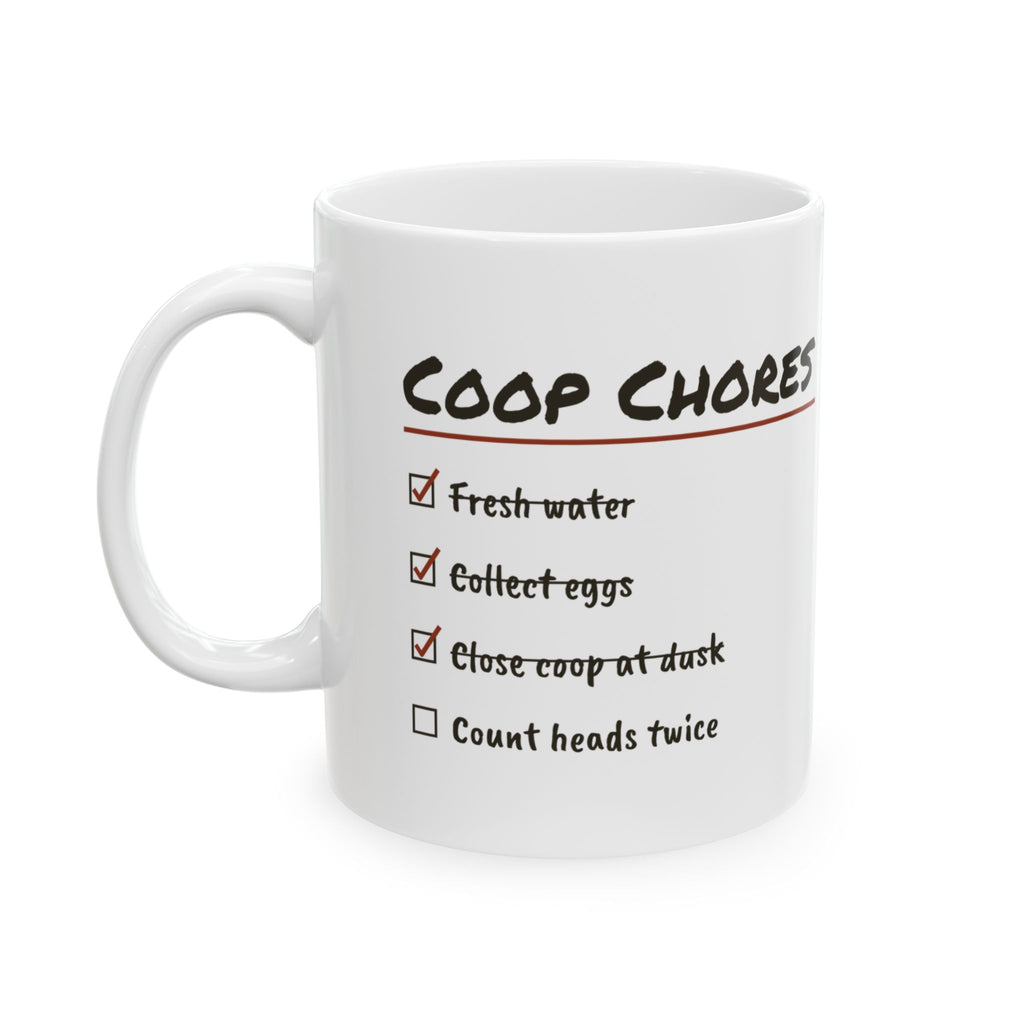 Funny Chicken Coffee Mug Coop Chores Checklist Count Heads Twice