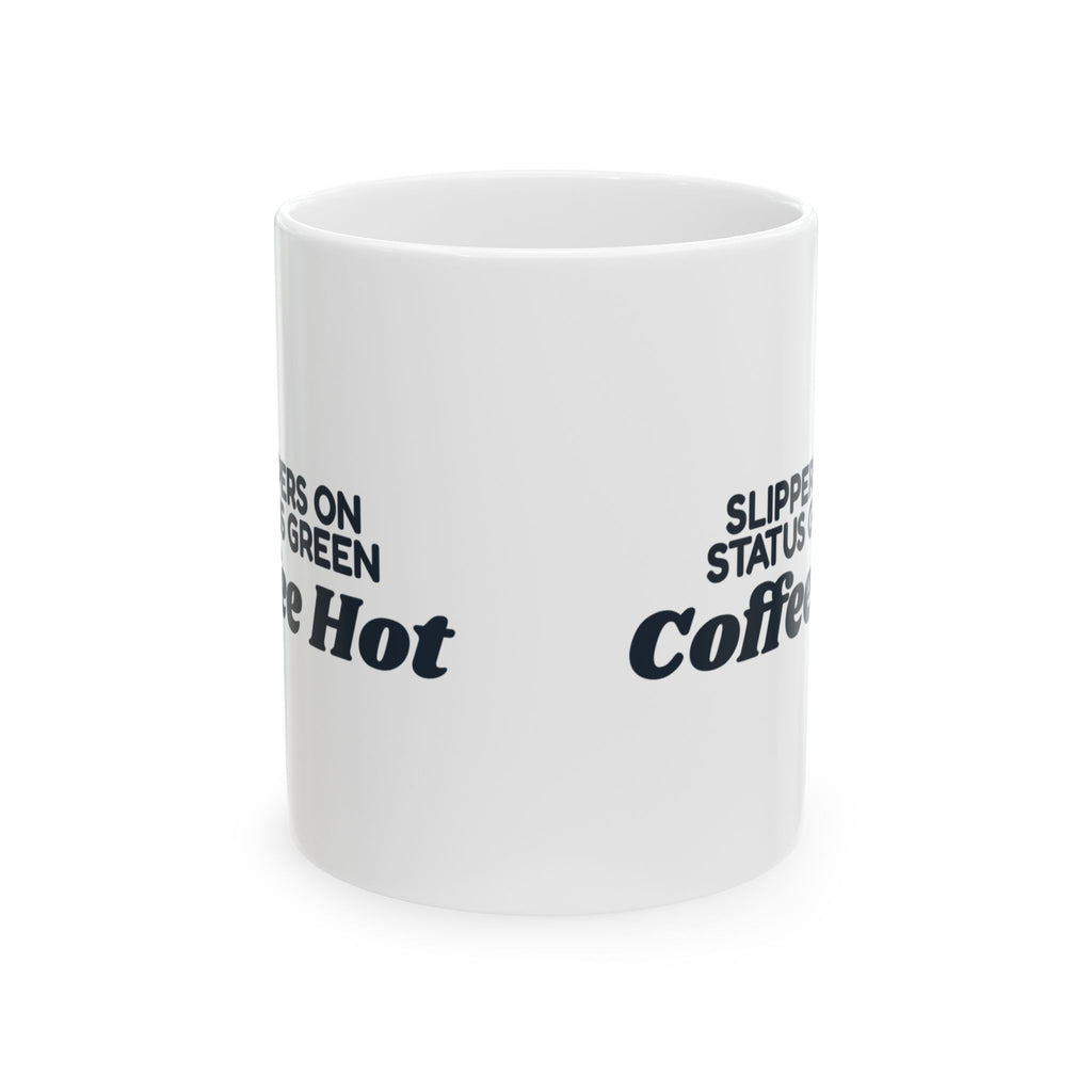 Funny Work From Home Coffee Mug Slippers On Status Green