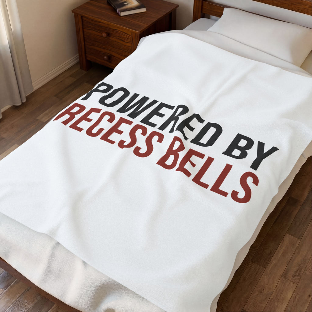 Powered By Recess Bells Throw Blanket, Funny Teacher