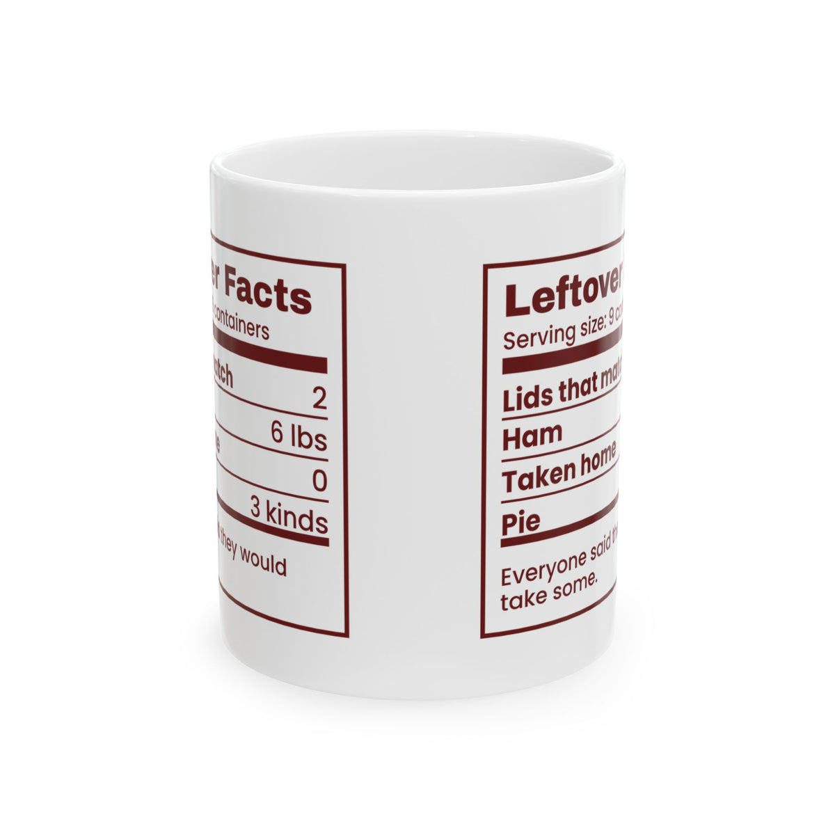 Funny Christmas Host Coffee Mug Leftover Facts Nutrition Label