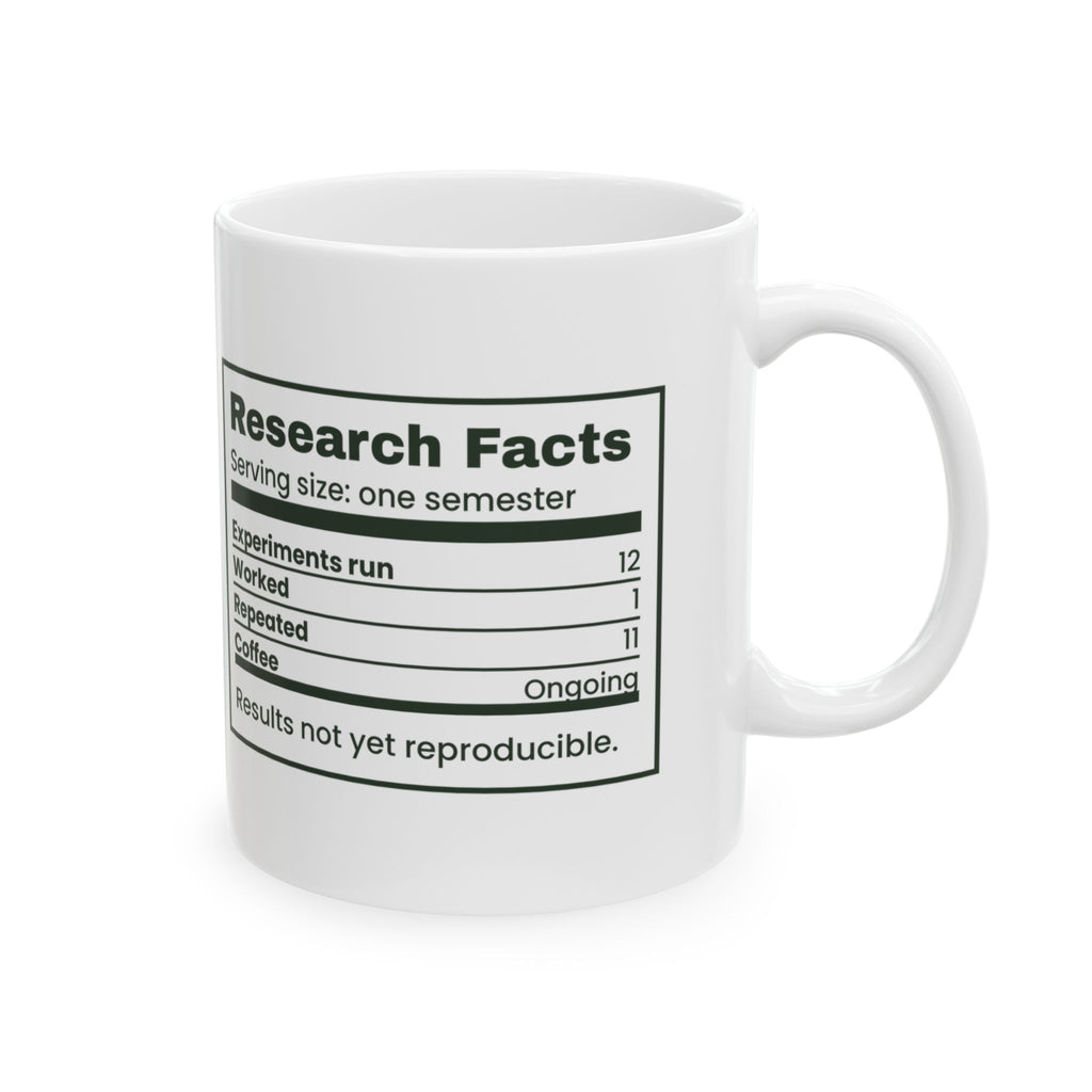 Funny Grad Student Coffee Mug Research Facts Nutrition Label