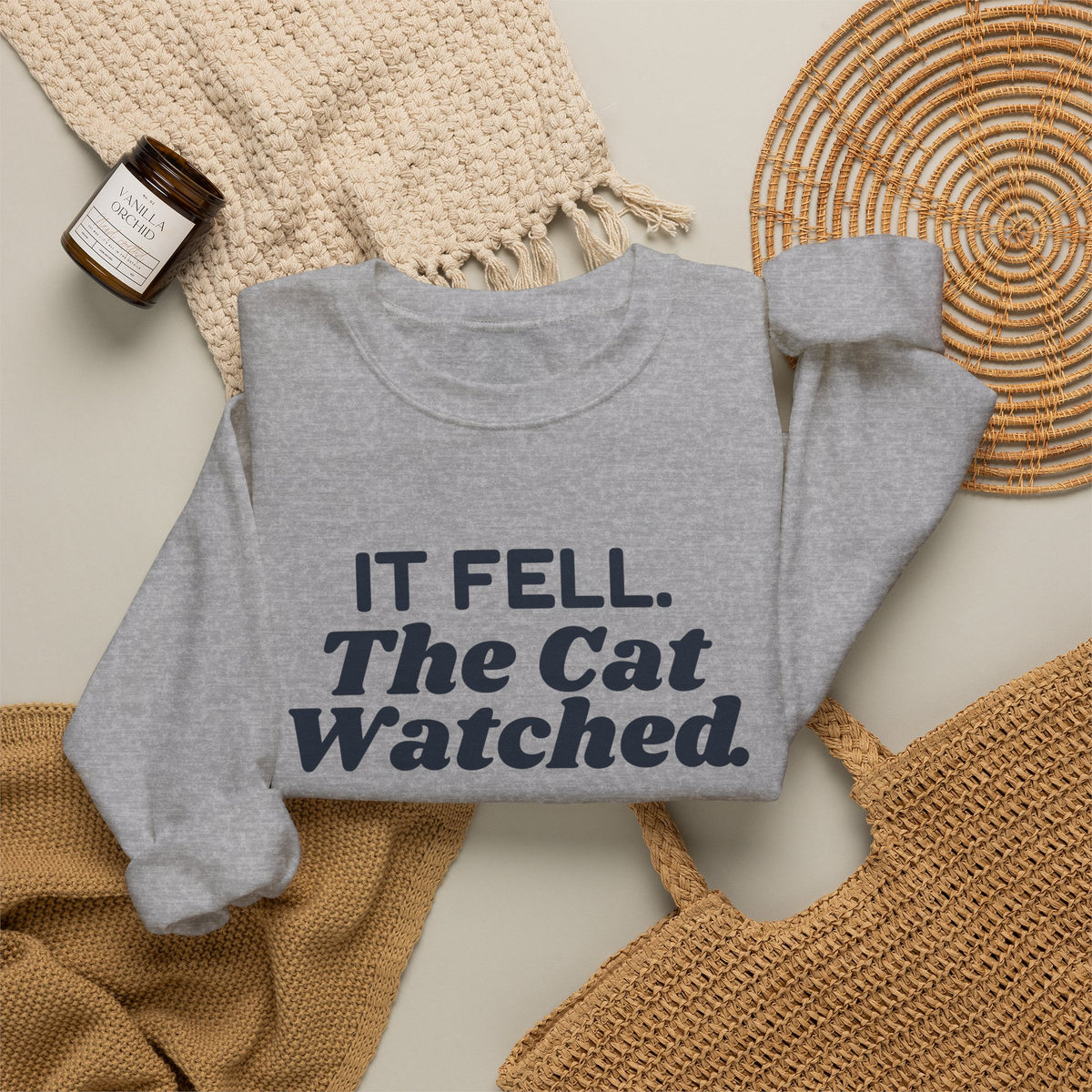 Funny Christmas Cat Sweatshirt It Fell The Cat Watched
