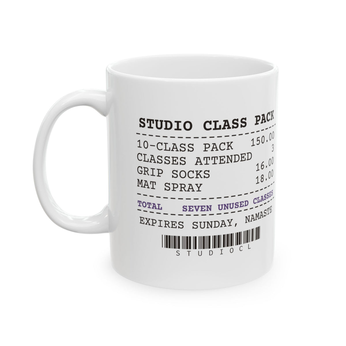 Funny Yoga Coffee Mug Class Pack Receipt Seven Unused Classes