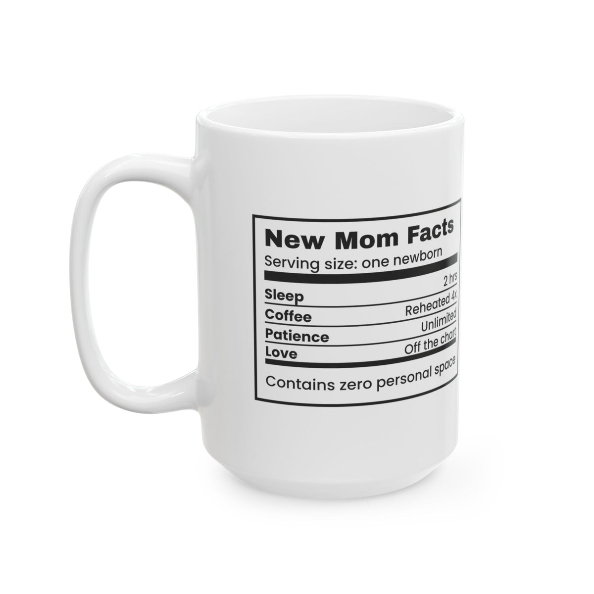 New Mom Coffee Mug Nutrition Facts Label For First Time Moms