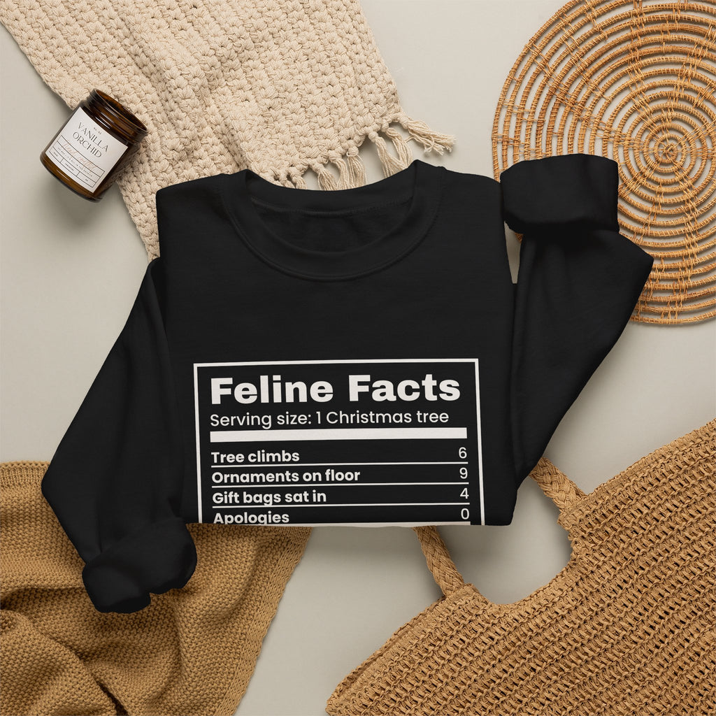 Funny Christmas Cat Sweatshirt Feline Facts Nutrition Label