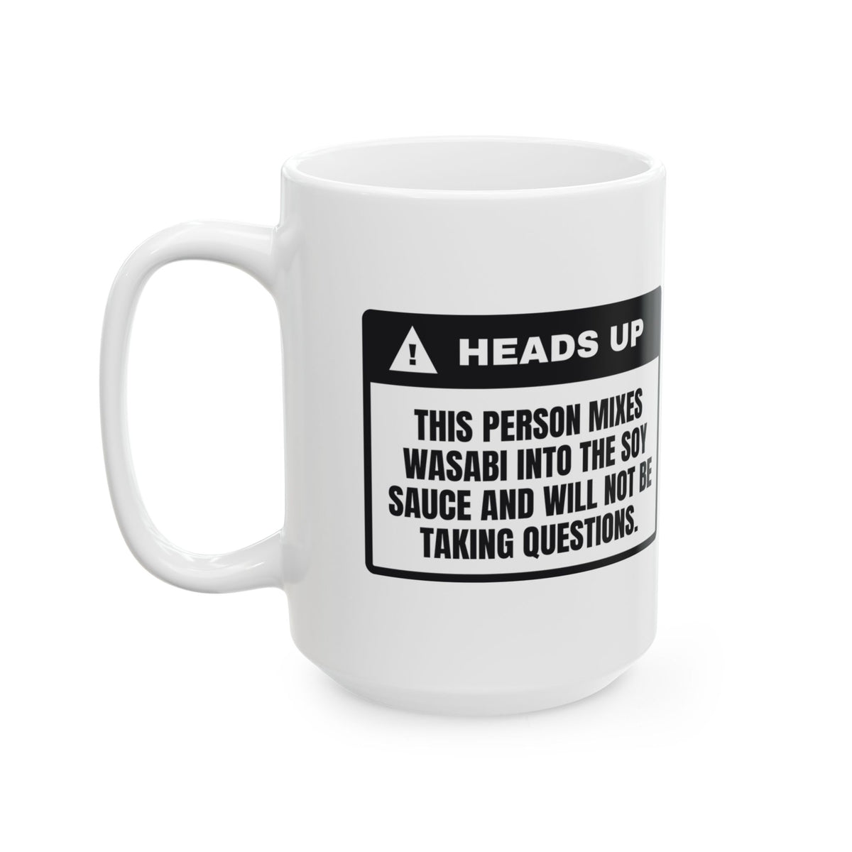 Funny Sushi Coffee Mug Mixes It Into The Soy Warning Label