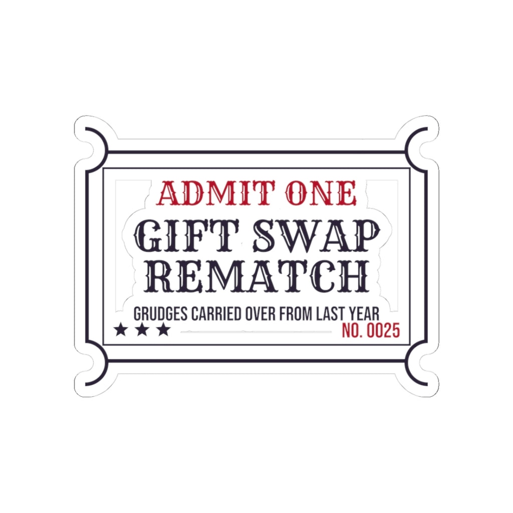 Funny White Elephant Sticker Gift Swap Rematch Ticket