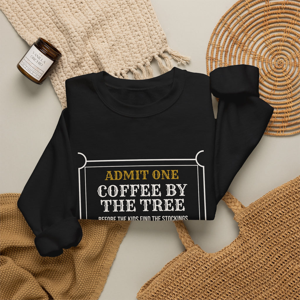 Christmas Sweatshirt Coffee By The Tree Lights On House Quiet