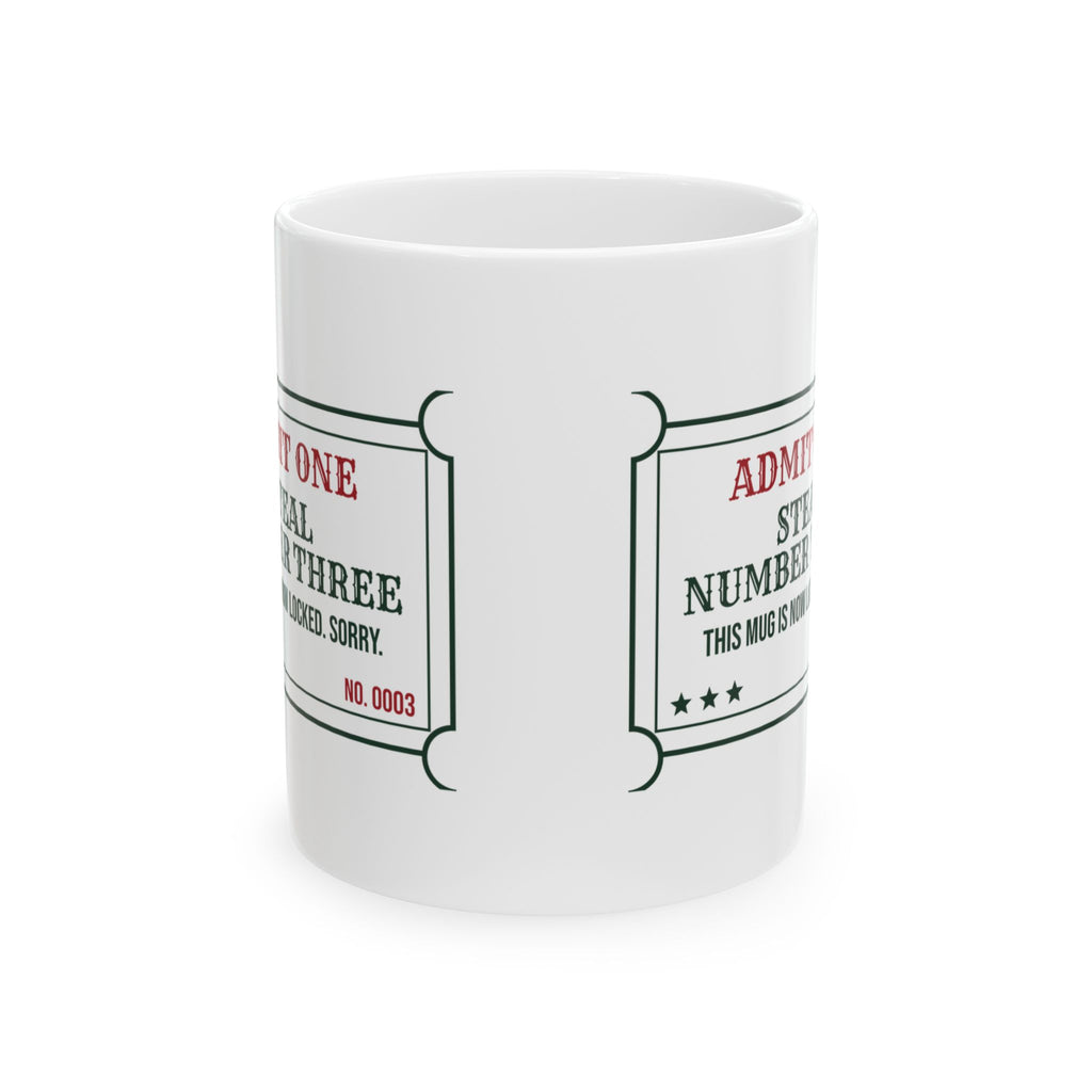 Funny White Elephant Coffee Mug Steal Number Three Ticket
