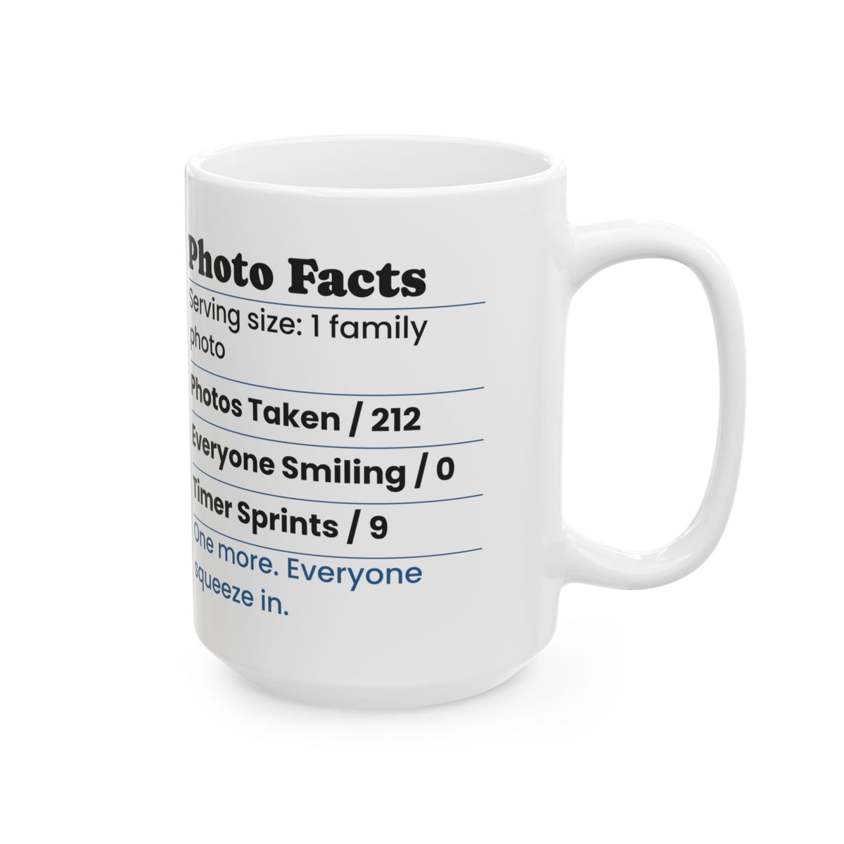 Funny Family Christmas Coffee Mug Photo Facts Family Photographer Label