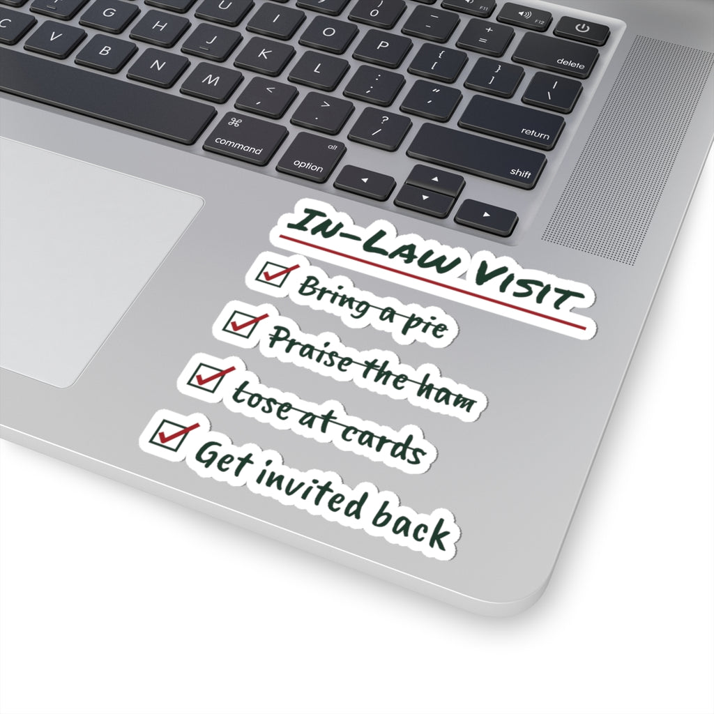 Funny Christmas Sticker In-Law Visit Get Invited Back For In-Laws