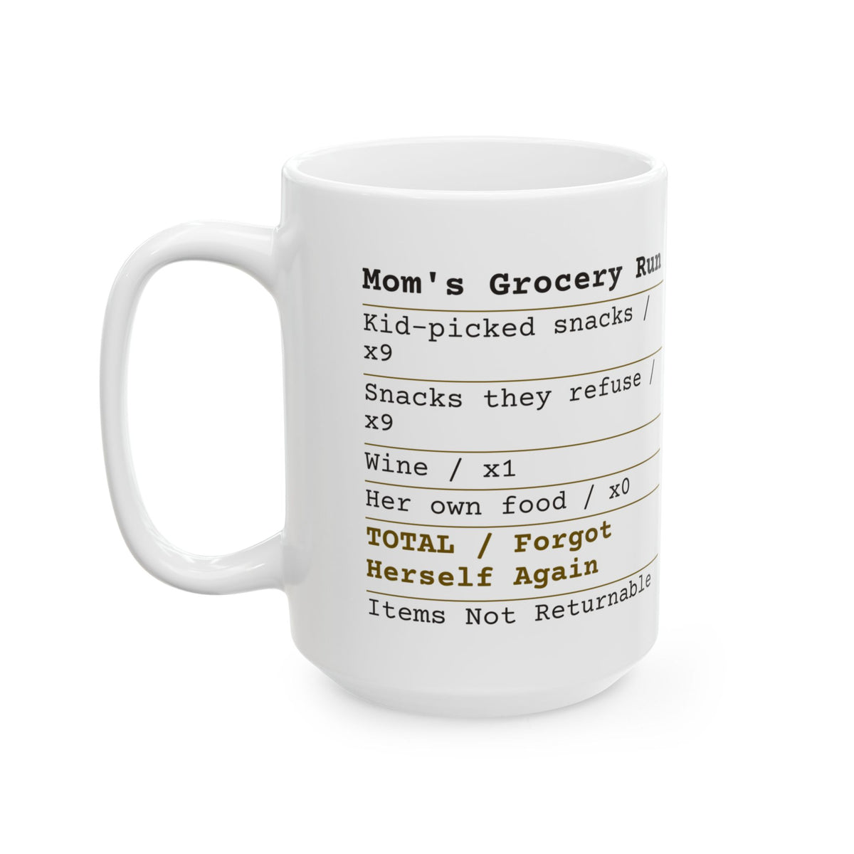 Funny Mom Grocery Receipt Coffee Mug Forgot Herself Again For Mom
