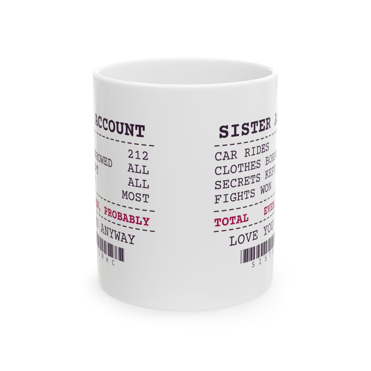 Funny Sister Coffee Mug Secrets Kept All Fights Won Most Receipt