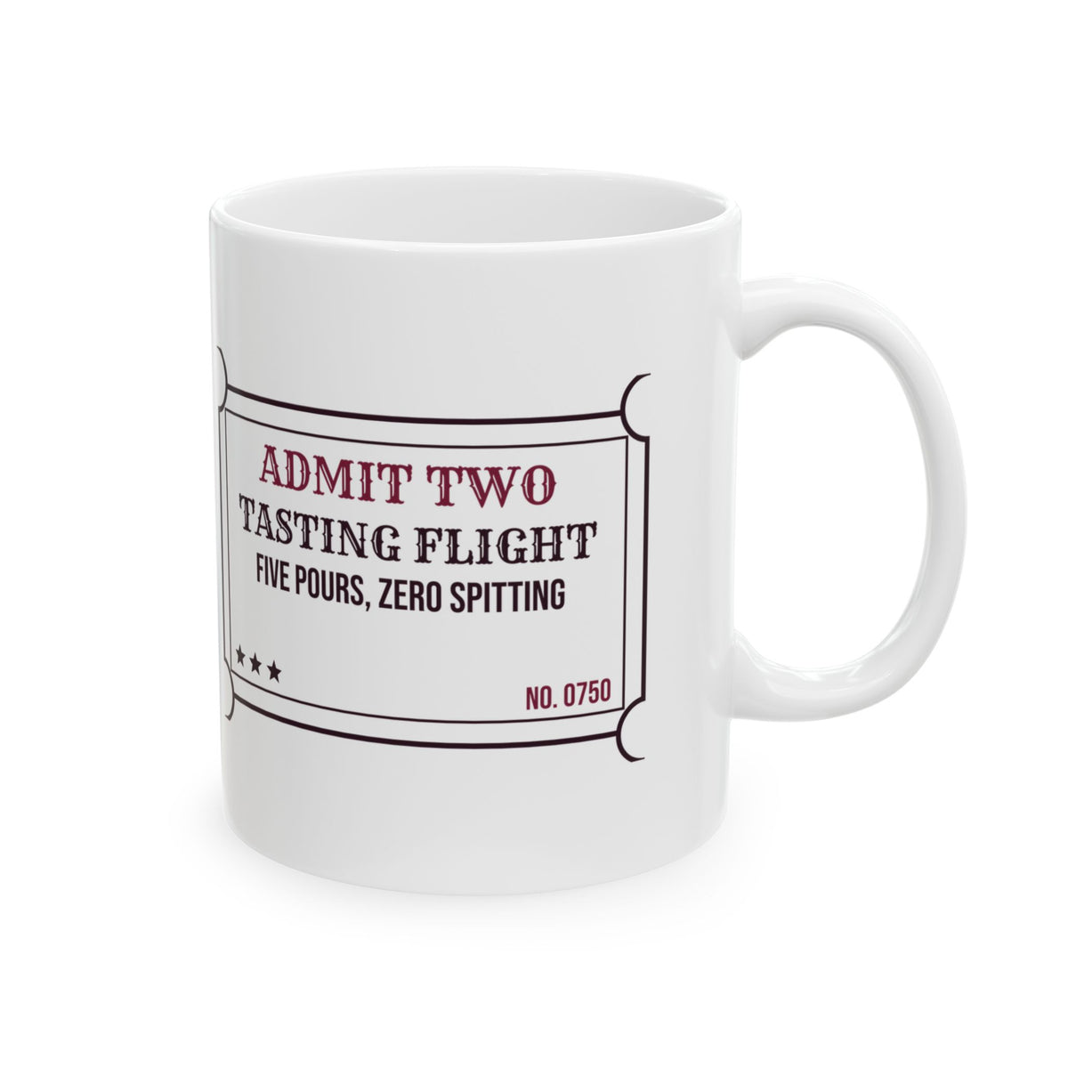 Wine Tasting Coffee Mug Five Pours Zero Spitting Flight Ticket