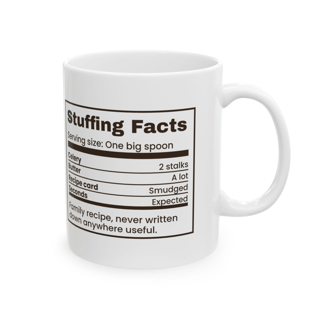 Funny Thanksgiving Host Coffee Mug Stuffing Facts Label