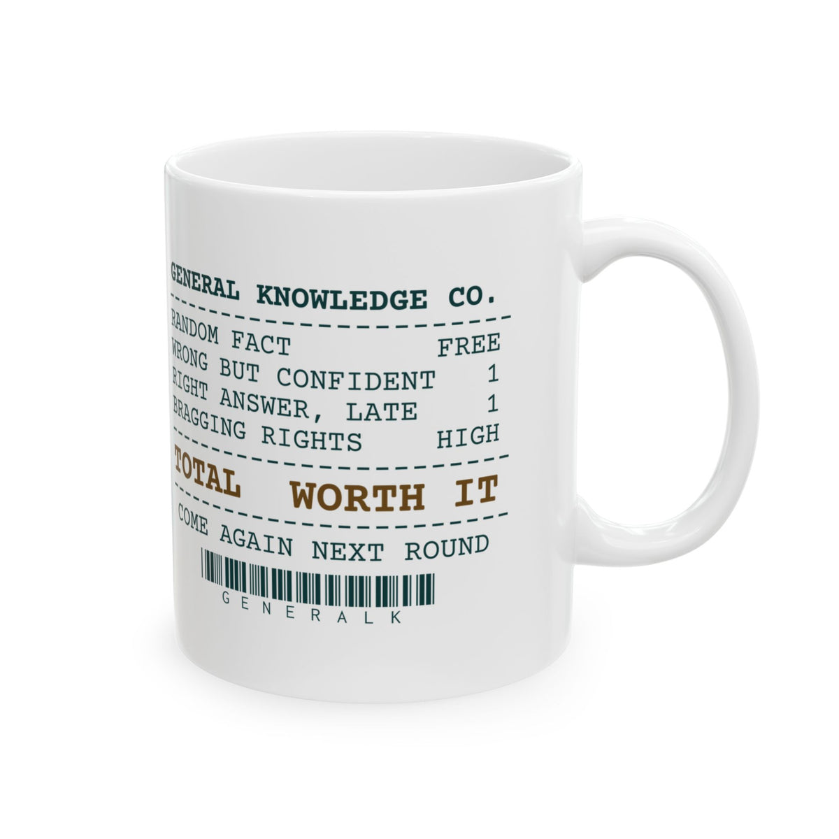 Trivia Coffee Mug General Knowledge Receipt For Dad