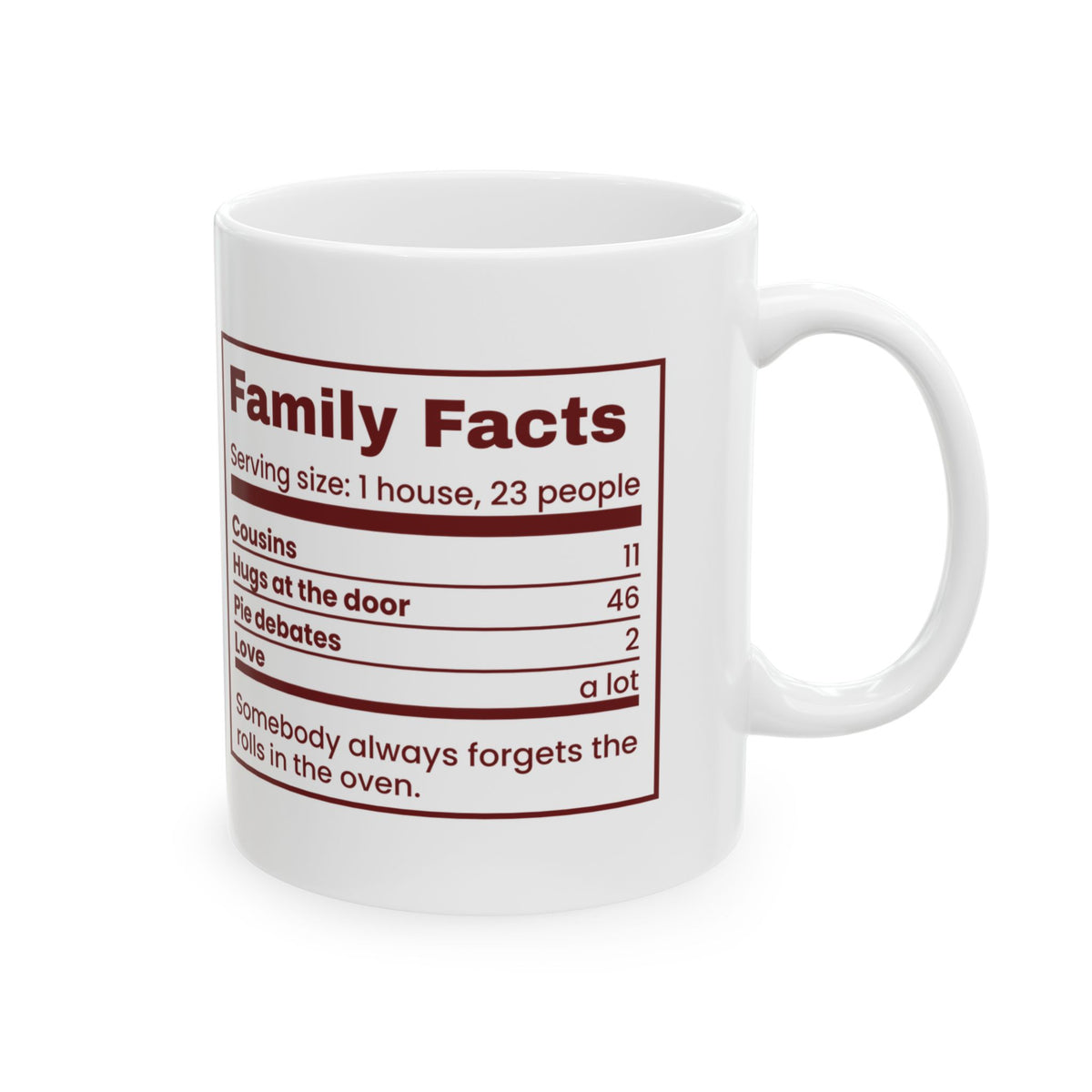 Funny Christmas Family Coffee Mug Family Facts Nutrition Label