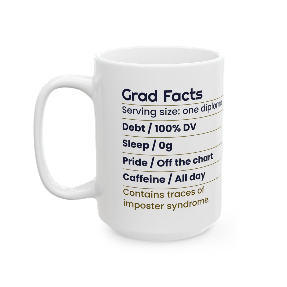 Funny Graduate Coffee Mug Nutrition Facts Label For College Grads