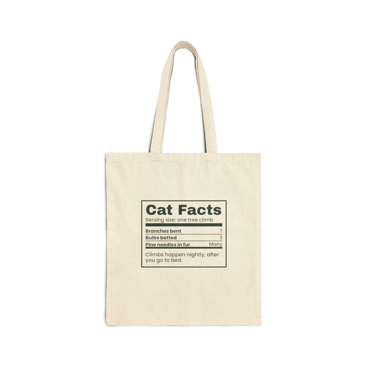 Funny Christmas Tree Cat Tote Bag Cat Nutrition Facts Label