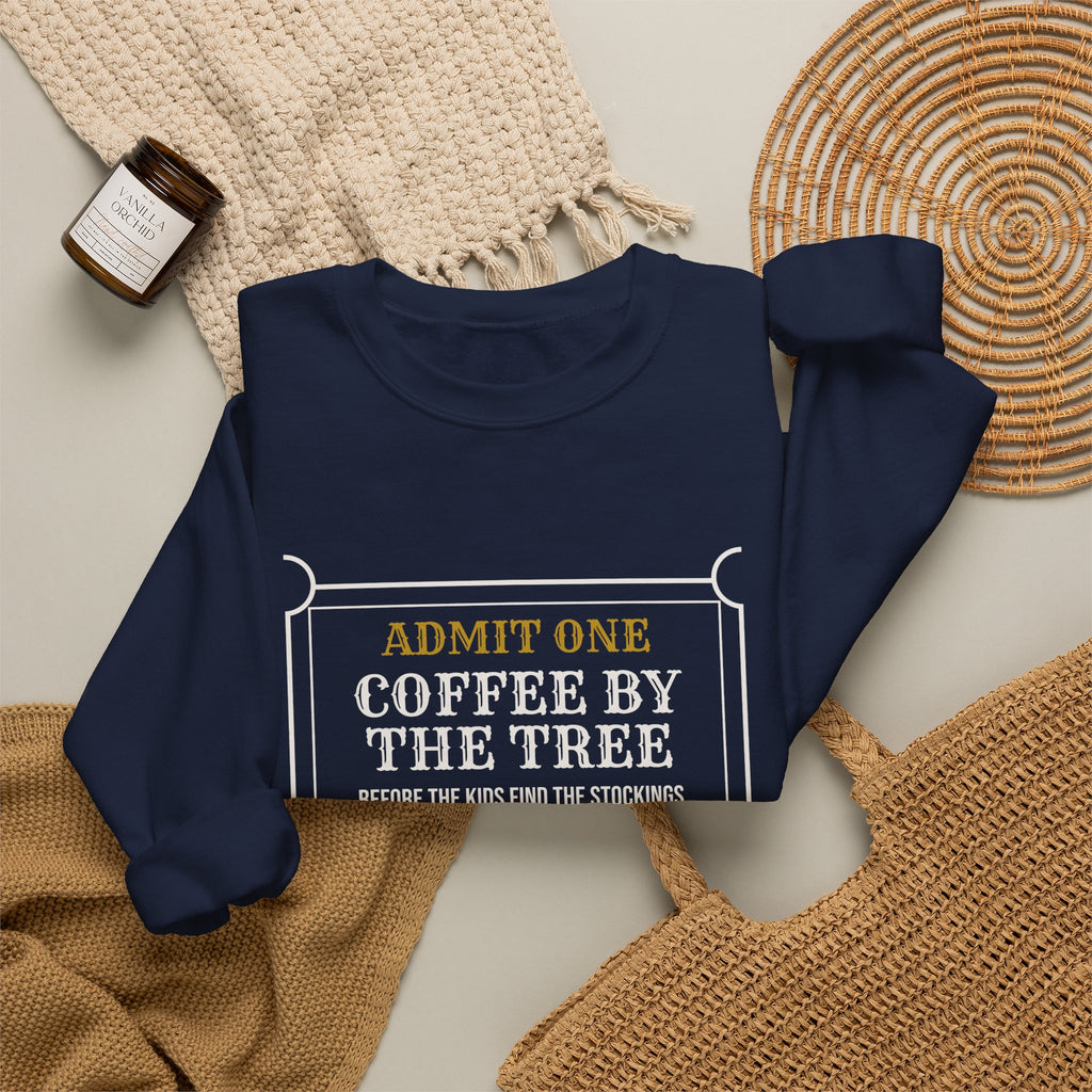 Christmas Sweatshirt Coffee By The Tree Lights On House Quiet