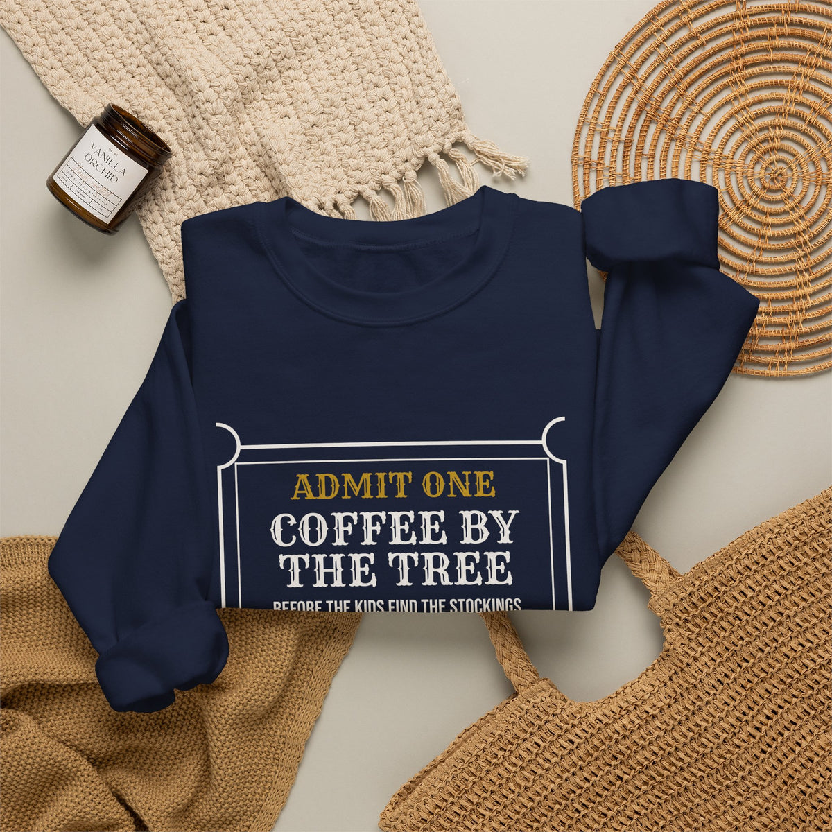 Christmas Sweatshirt Coffee By The Tree Lights On House Quiet