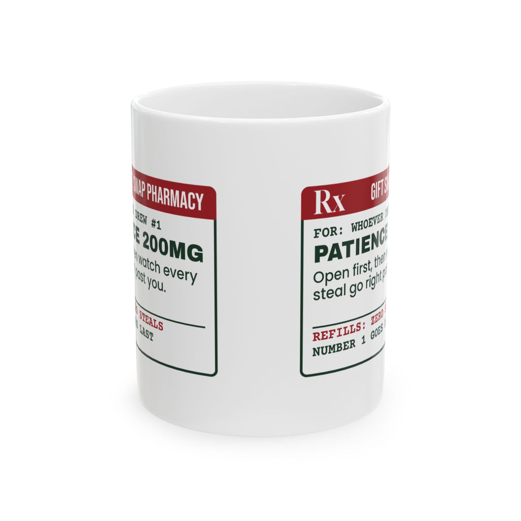 Funny White Elephant Coffee Mug Drew Number One Prescription Label