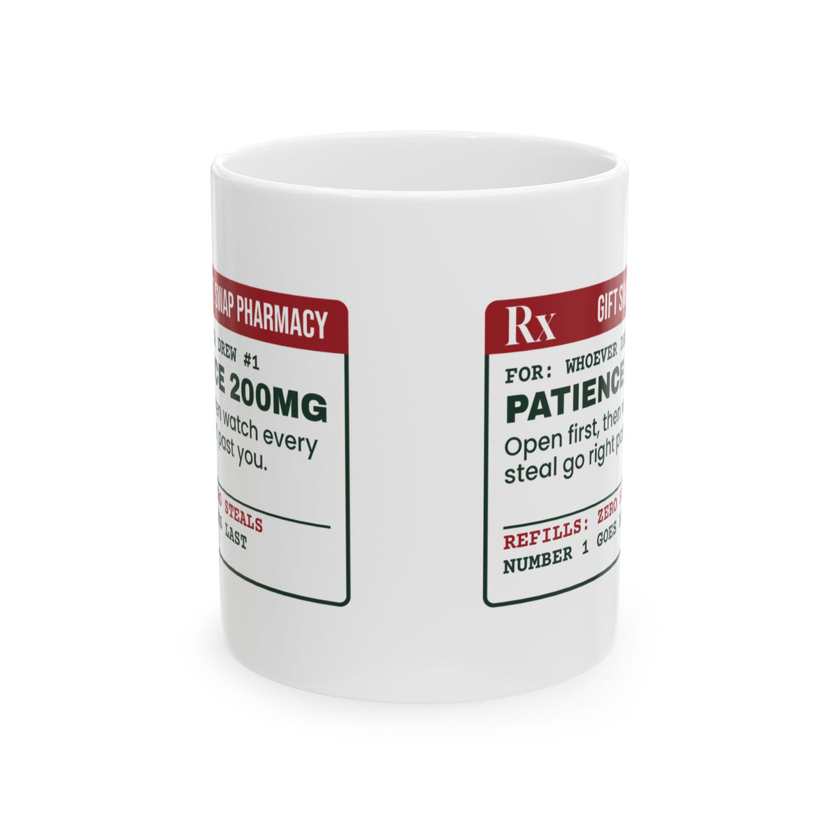 Funny White Elephant Coffee Mug Drew Number One Prescription Label