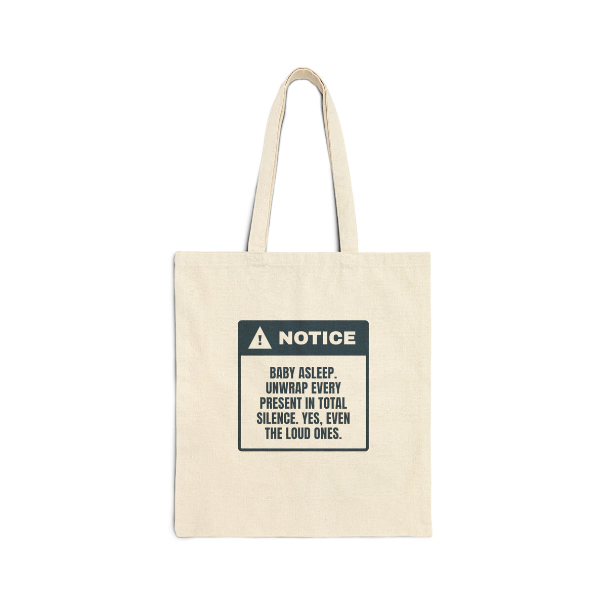 Funny New Parent Christmas Tote Bag Baby Asleep Unwrap In Silence