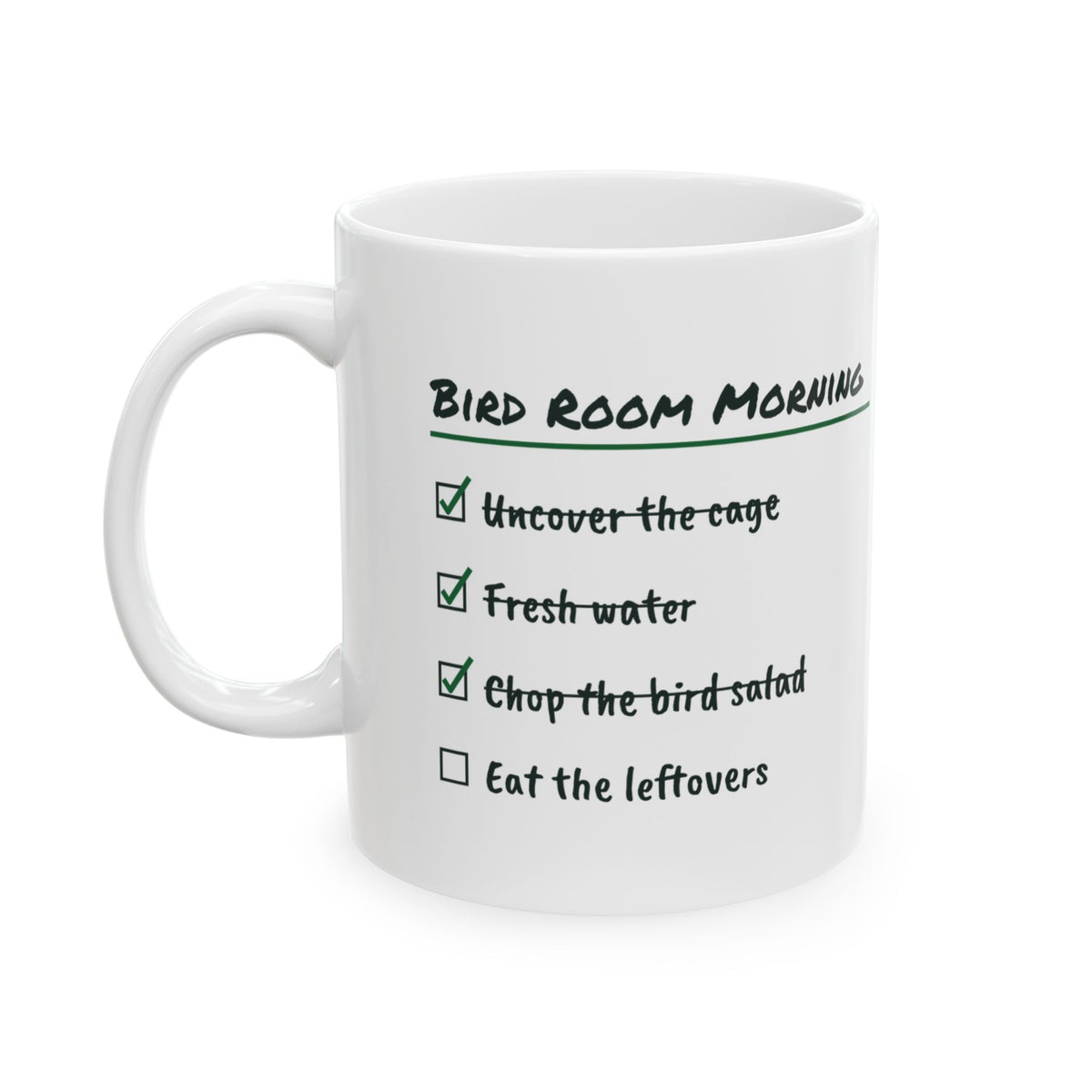 Funny Bird Owner Coffee Mug Morning Checklist Chop The Bird Salad