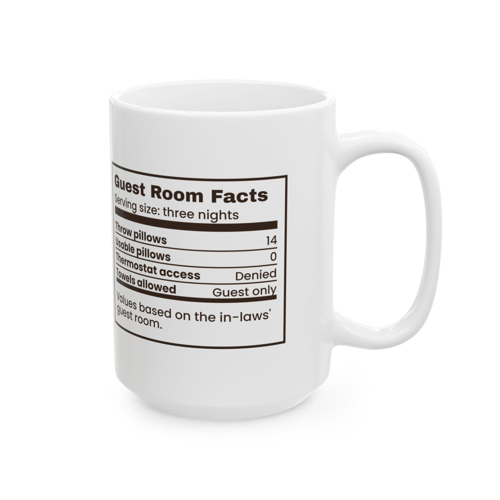 Funny In-Laws Christmas Visit Coffee Mug Guest Room Facts Label