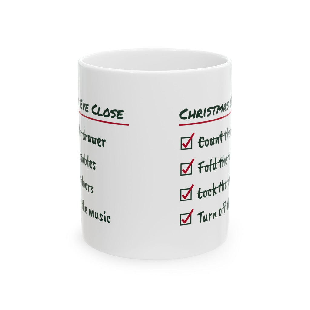 Funny Retail Christmas Coffee Mug Christmas Eve Close Checklist