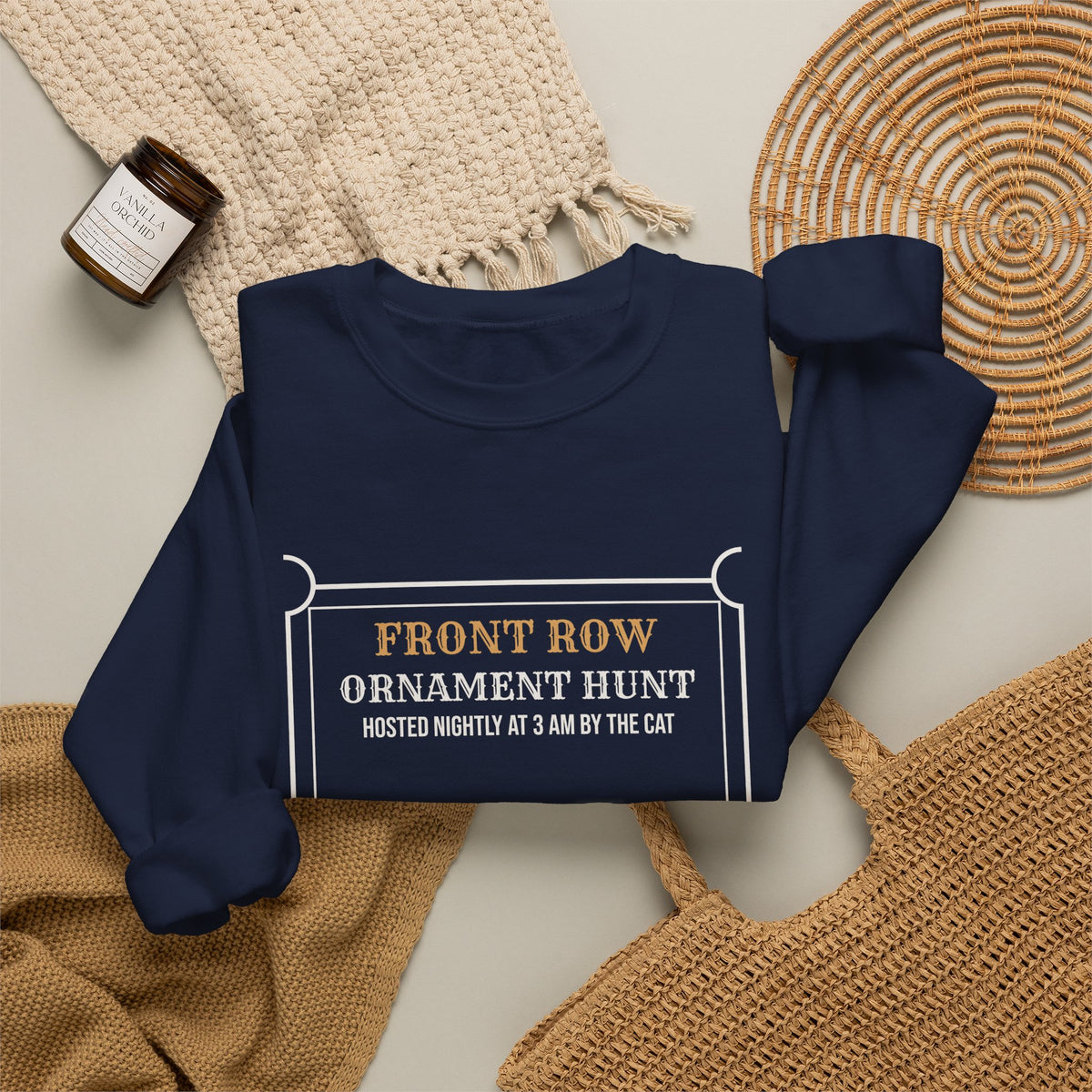 Funny Christmas Cat Sweatshirt Ornament Hunt Nightly At 3 AM