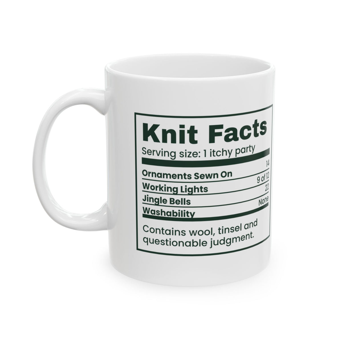 Funny Christmas Coffee Mug Knit Facts Ugly Sweater Nutrition Label