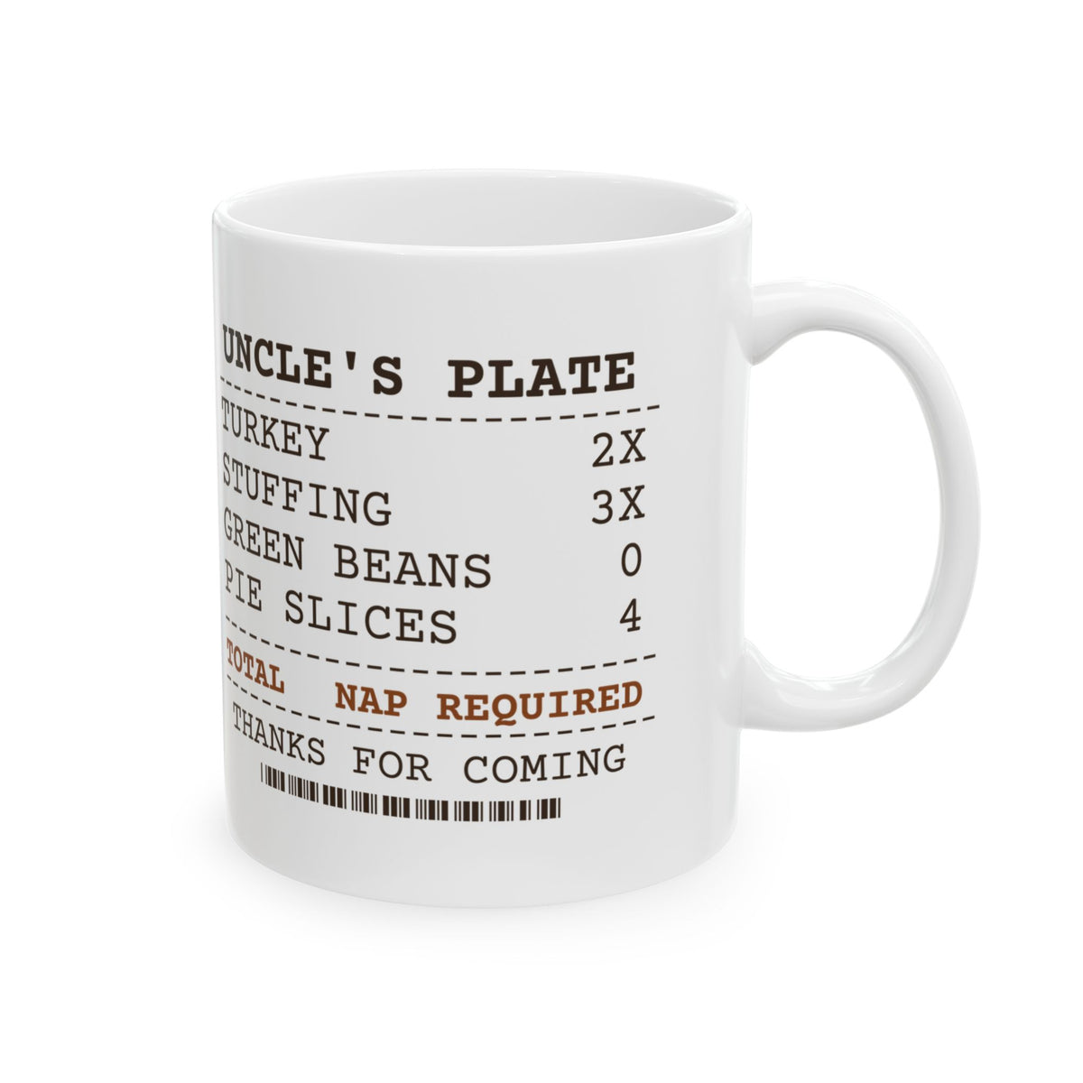 Funny Thanksgiving Coffee Mug Uncle Plate Receipt Green Beans Zero