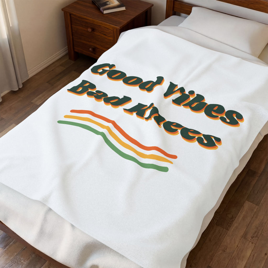 Funny Retro Throw Blanket Good Vibes Bad Knees