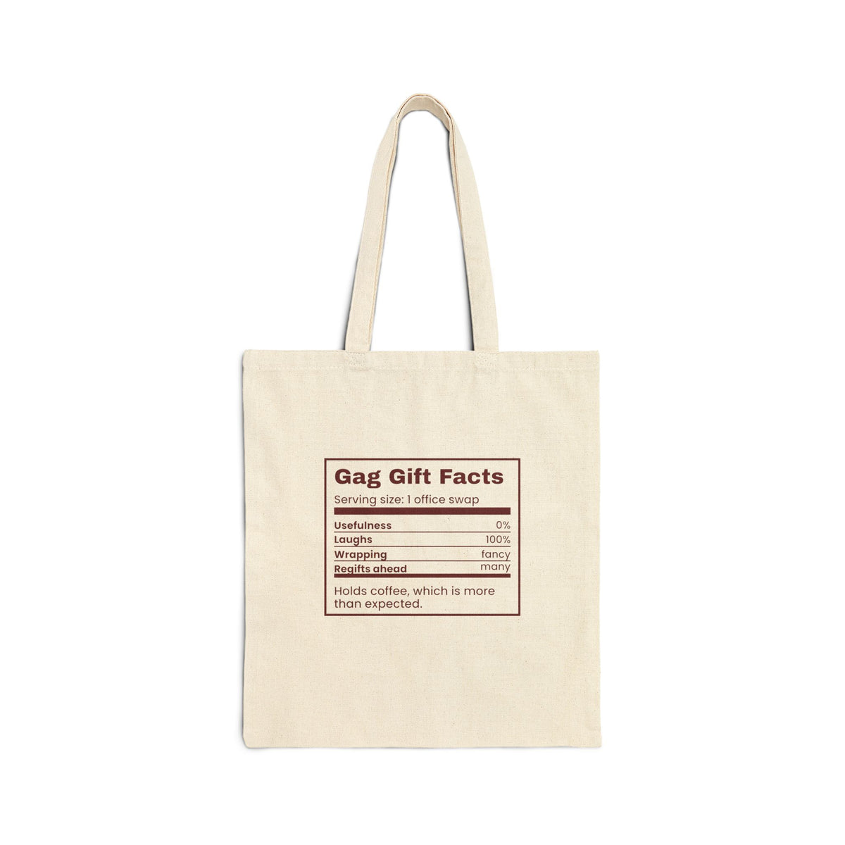 Funny White Elephant Tote Bag Gag Gift Facts Nutrition Label