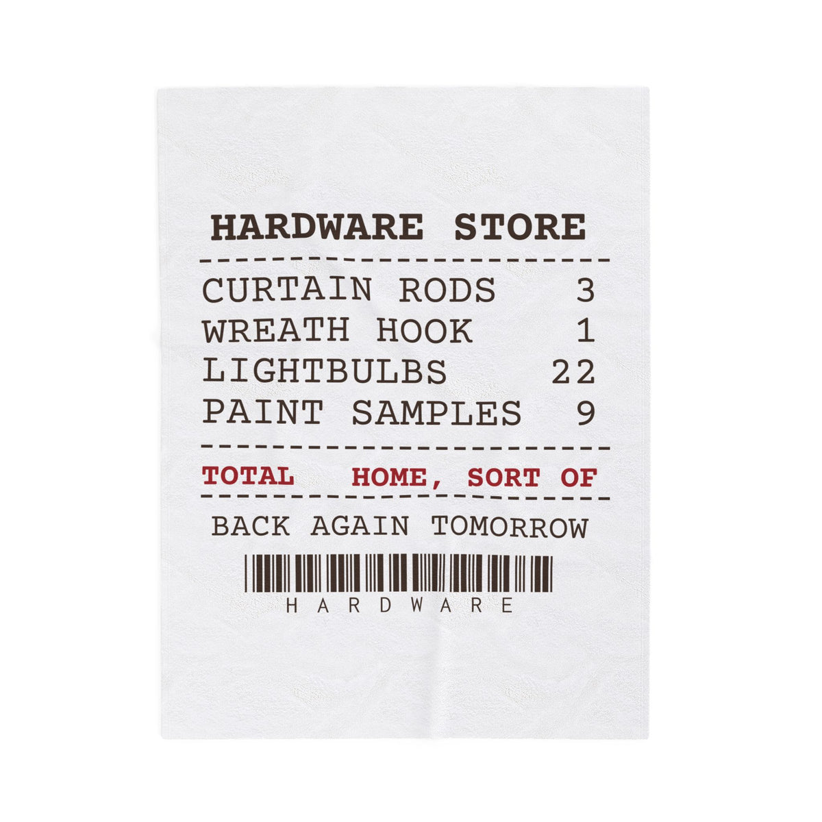 Funny New Homeowner Christmas Throw Blanket Hardware Store Receipt