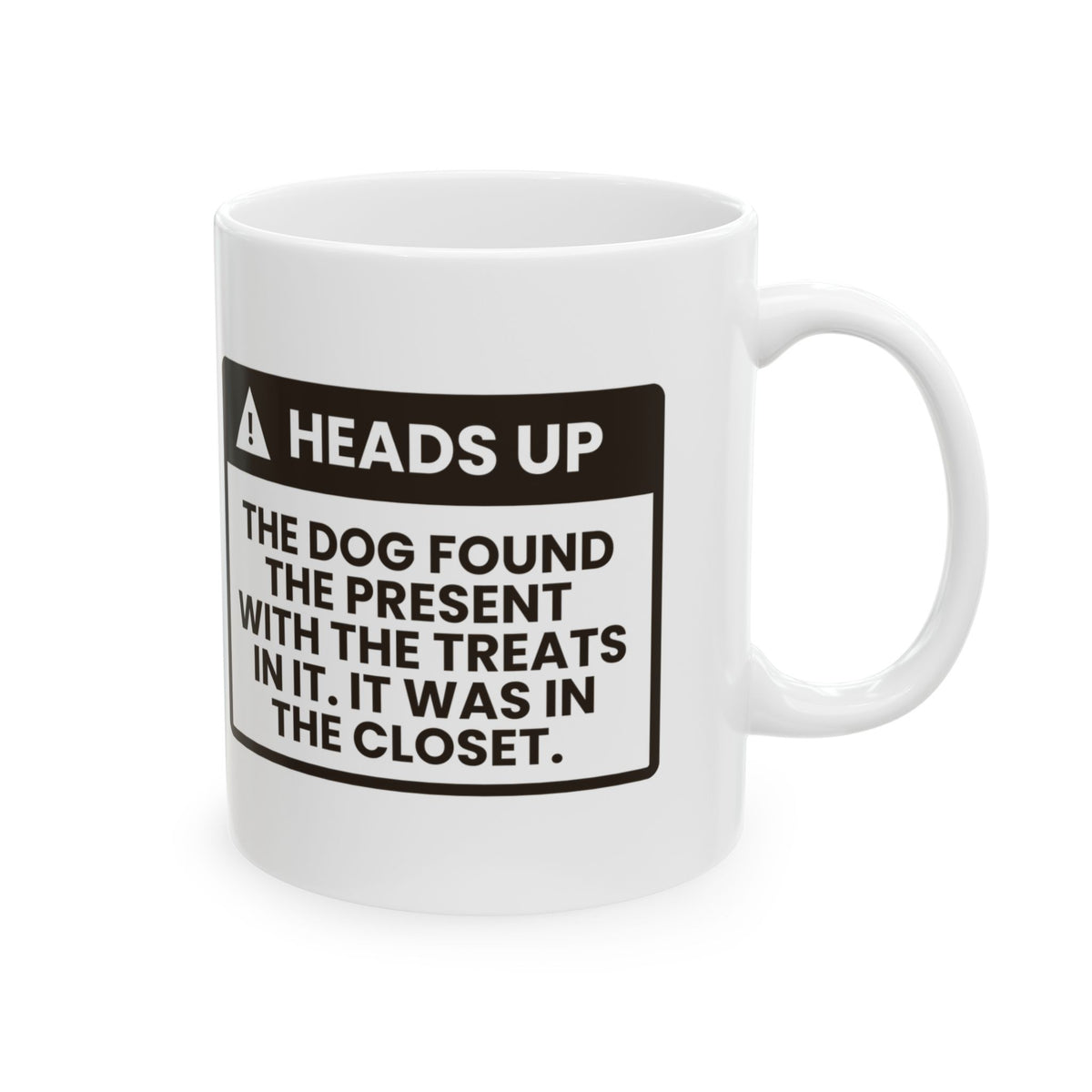 Funny Dog Christmas Coffee Mug Heads Up The Dog Found His Present